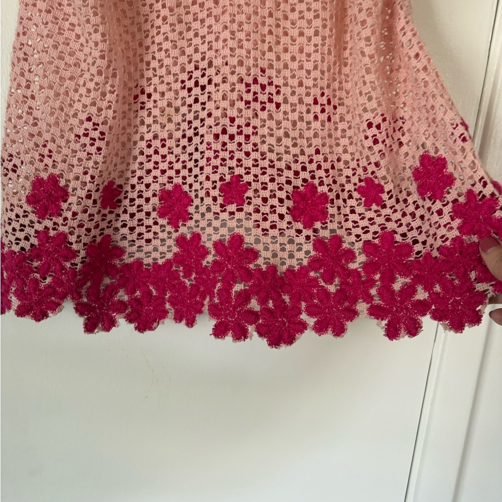 Free People Blush Pink Crochet Camisole with Bright Pink Floral Hem Size M - Picture 3 of 4